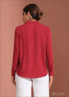 V-Neck Collared Long Sleeve Top - 070723