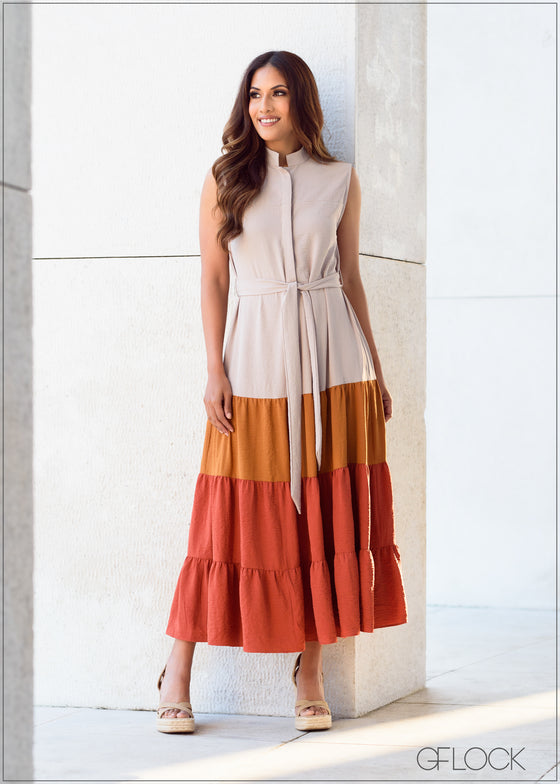 Tiered Color Block Dress - 280723