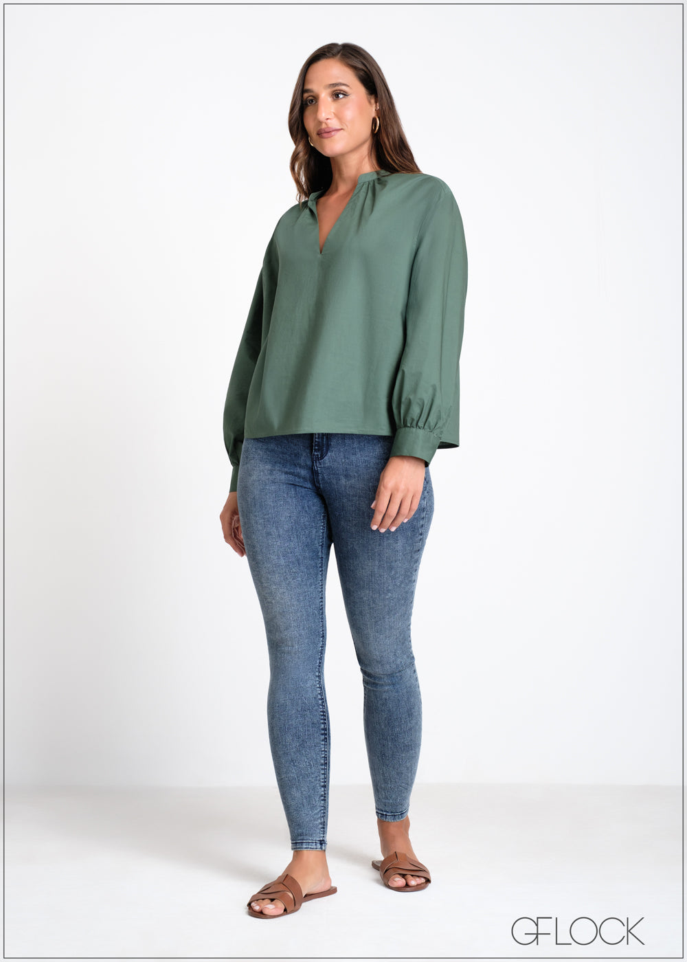 V-Neck Long Sleeve Top - 030225