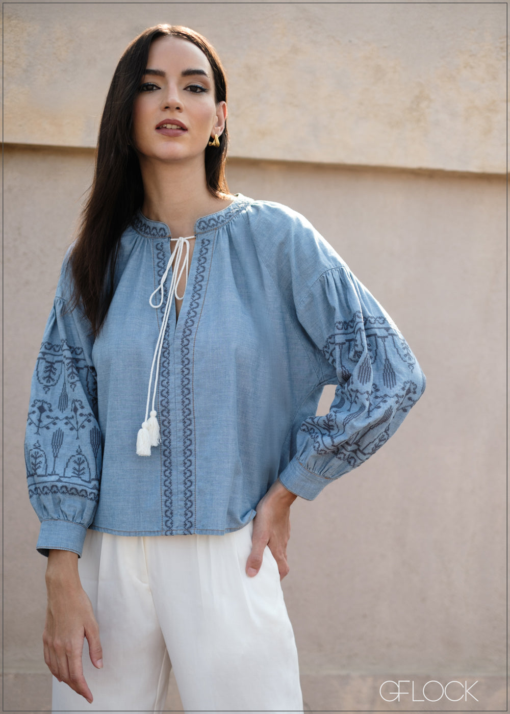 Embroidery Denim Shirt - 090425