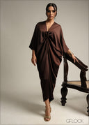 V-Neck Ruched Kaftan Dress - 231026