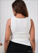 Side Ruched Polka Dot Top - 280826