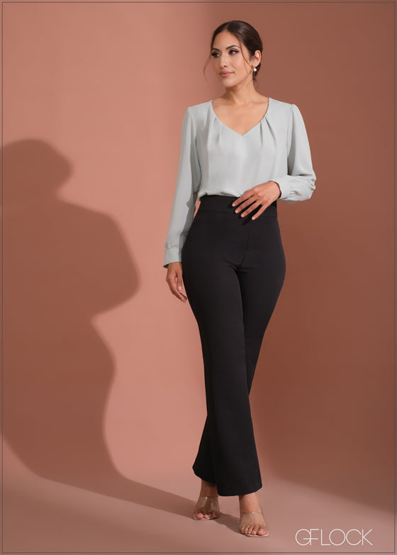 Pleat Detail V-Neck Top - 070723