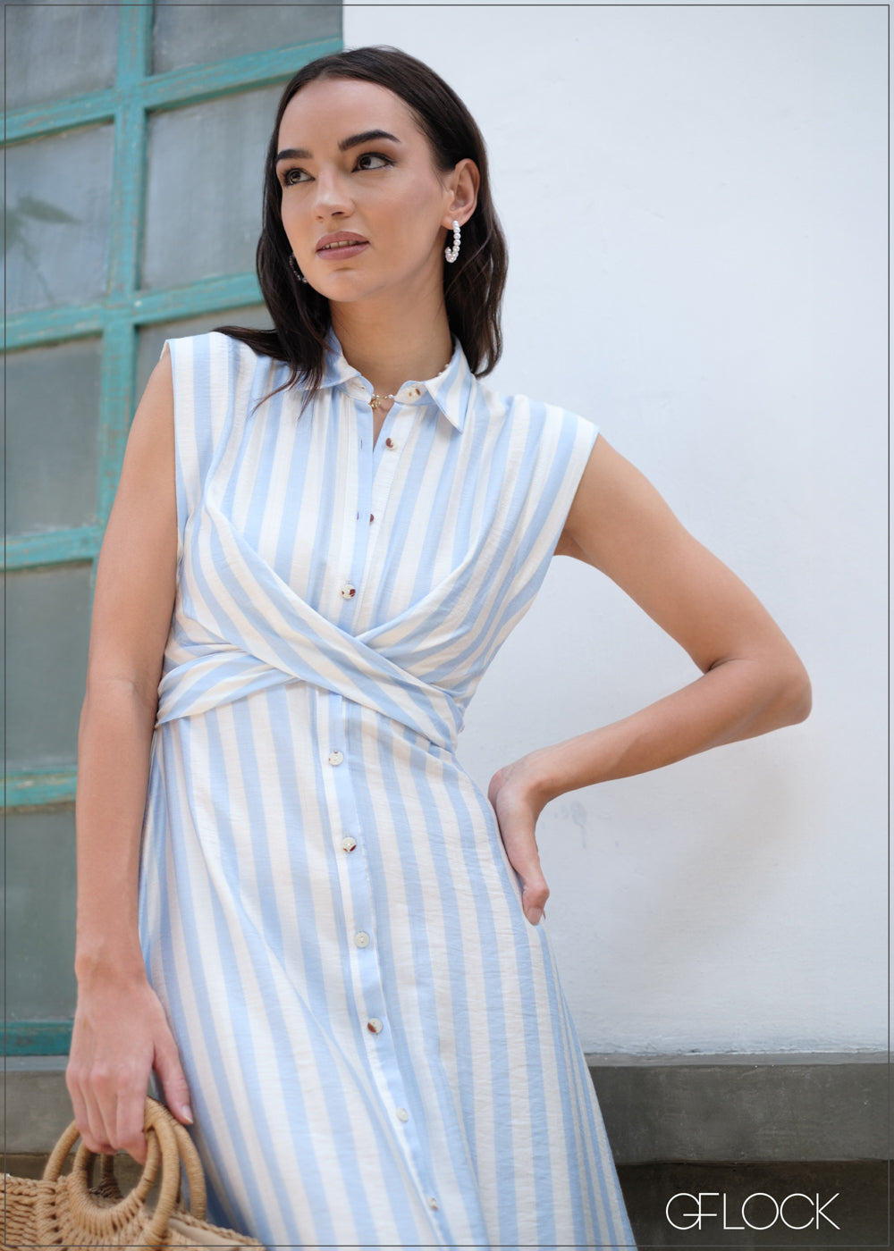 Stripe Printed Belt Dress - 040425