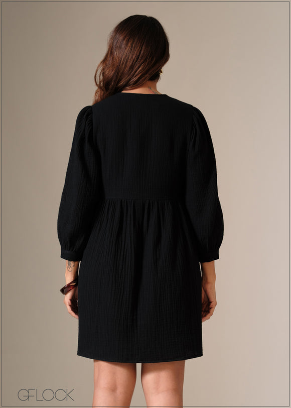 Balloon Sleeve Gauze Dress - 090126