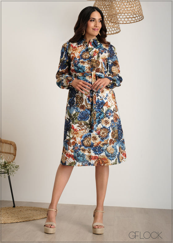 Printed Midi Shirt Dress - 060625