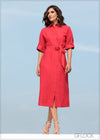 Sleeved Detailed Button Down Midi Dress - 201123