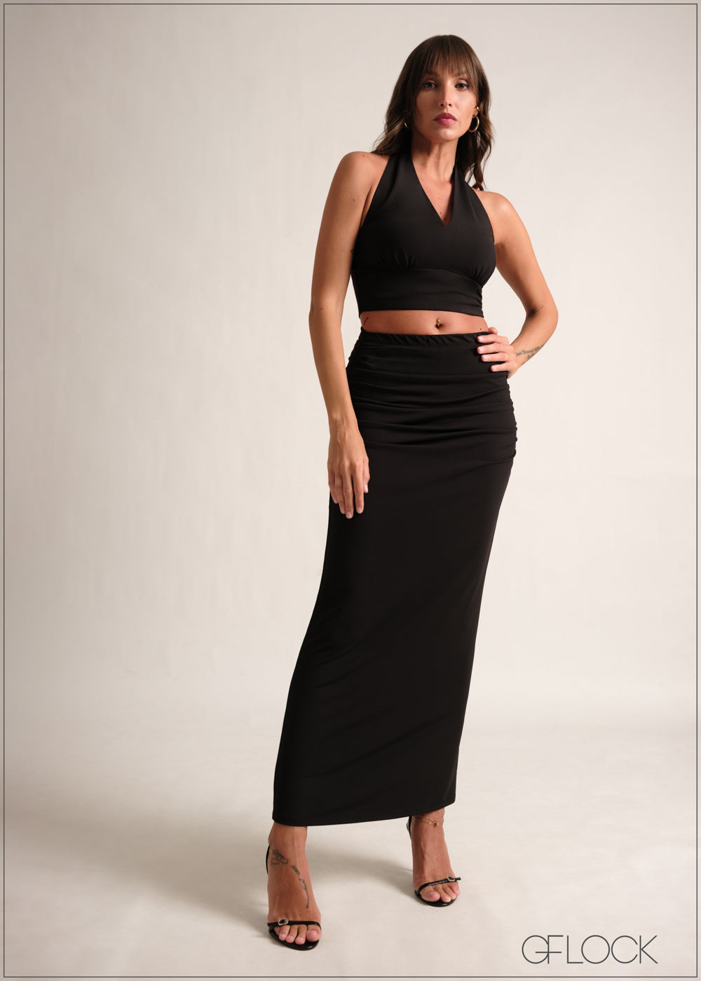 Side Ruched Maxi Skirt - 190126