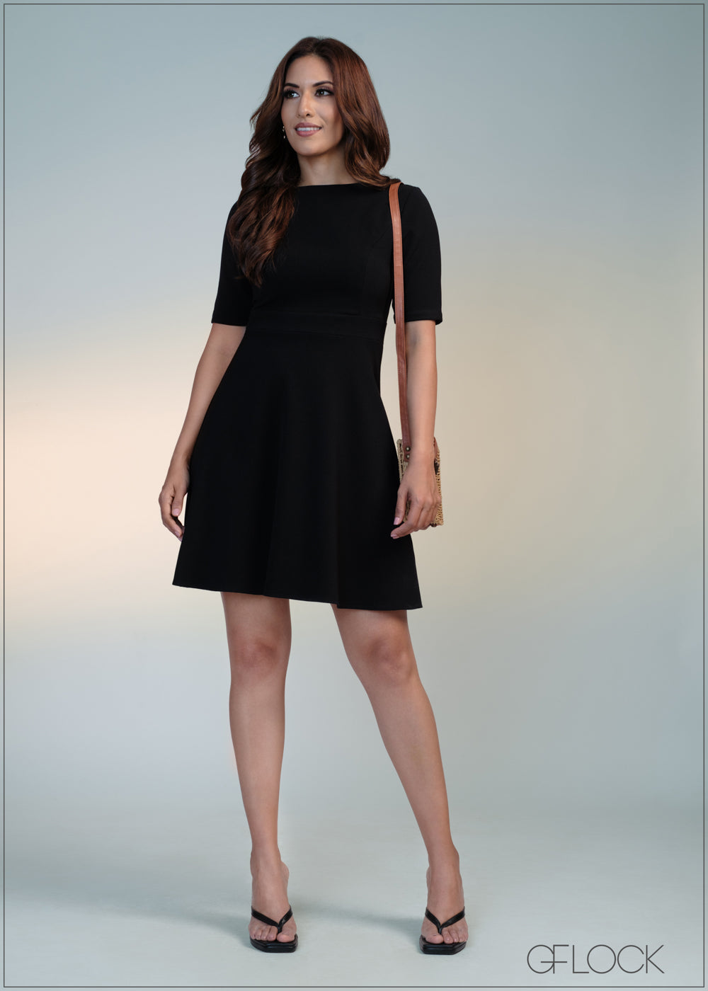 Black short sleeve skater dress online