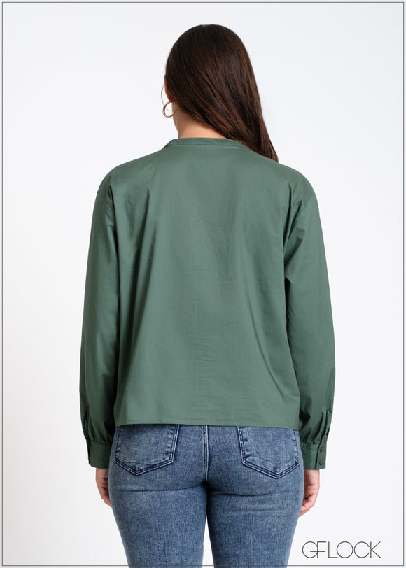 V-Neck Long Sleeve Top - 030225