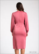 High Waist Puff Sleeve Midi Dress - 100225