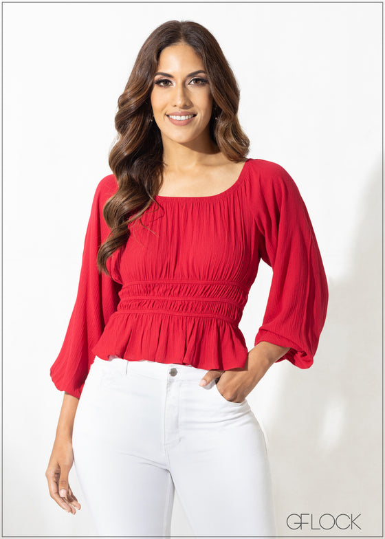 Crinkle Puff Sleeve Top - 300623