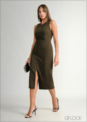 Sleeveless Slit Detailed Midi Dress - 160226