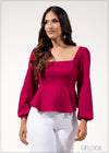 Square Neck Balloon Sleeve Top - 090623