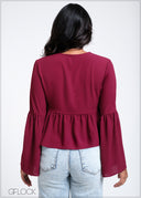 V-Neck Frill Sleeve Top - 260525