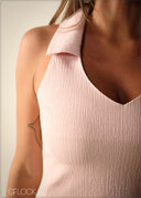 Collared V-Neck Crop Top - 271125