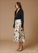 Printed High Waist Midi Skirt - 140826