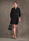 Dress With High Neck Collar And Puff Sleeves - 260124