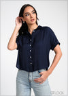 Short Sleeve Button-Up Top - 240325