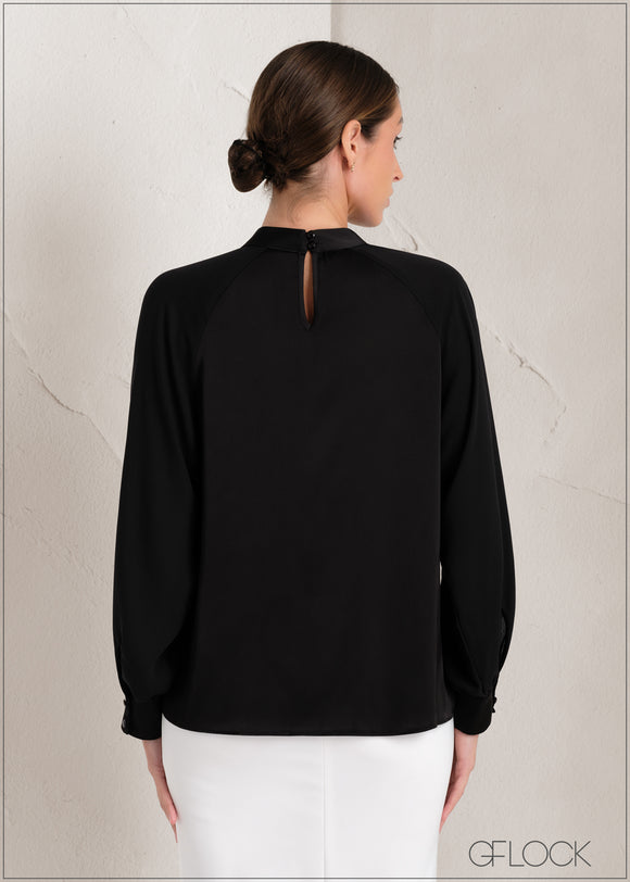 Long Sleeve Top With Neck Twist Detail - 061223