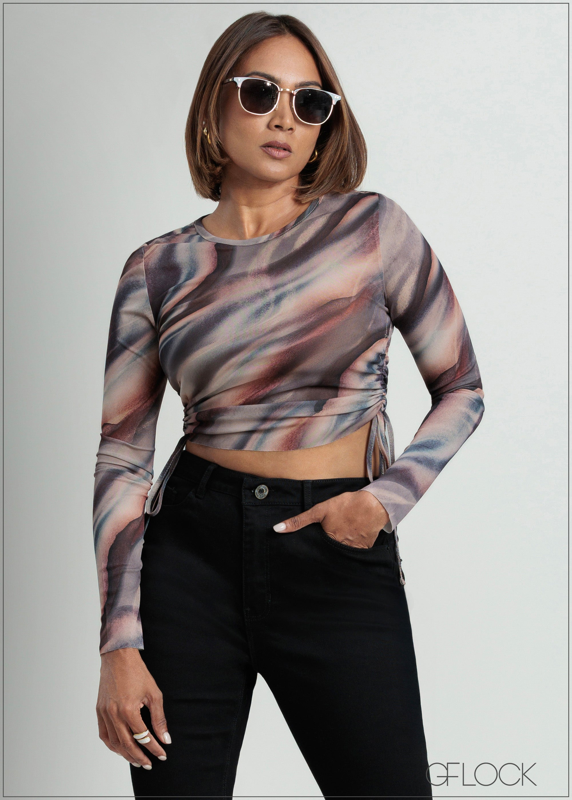 Side Ruched Crop Top - 090725