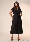 Midi Dress With Leather Belt - 040426