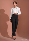 White Shirt With Black Collar Cuff Outline Detail - 070723