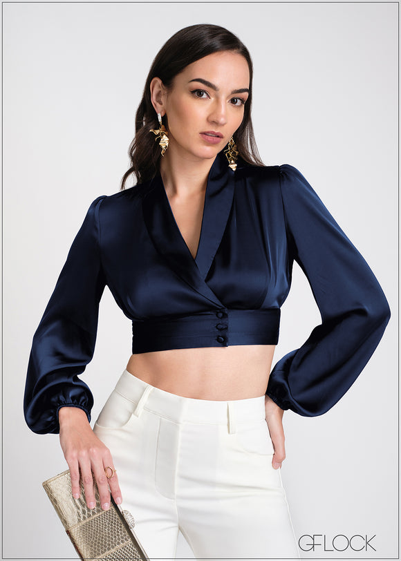 Puff Sleeve V-Neck Wrap Top - 030325