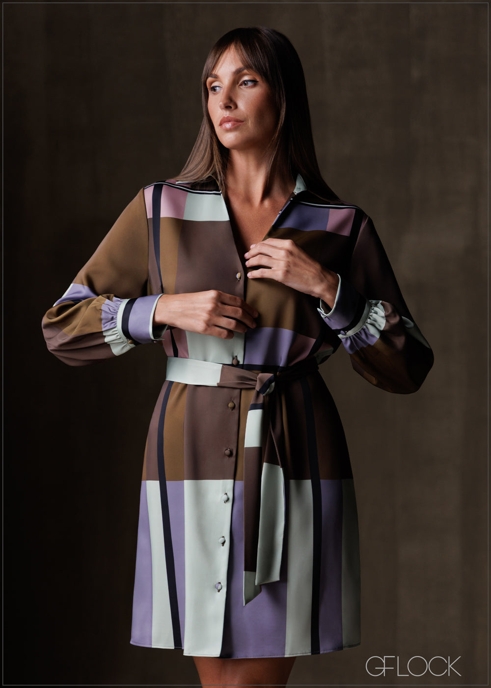knee length dresses for ladies Black And Taupe Printed Knot Front Midi Dress main image 1