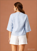 Three Quarter Sleeve Linen Top - 021023