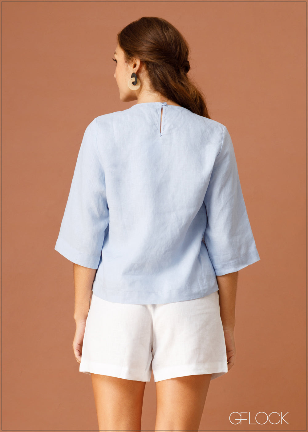 Three Quarter Sleeve Linen Top - 021023