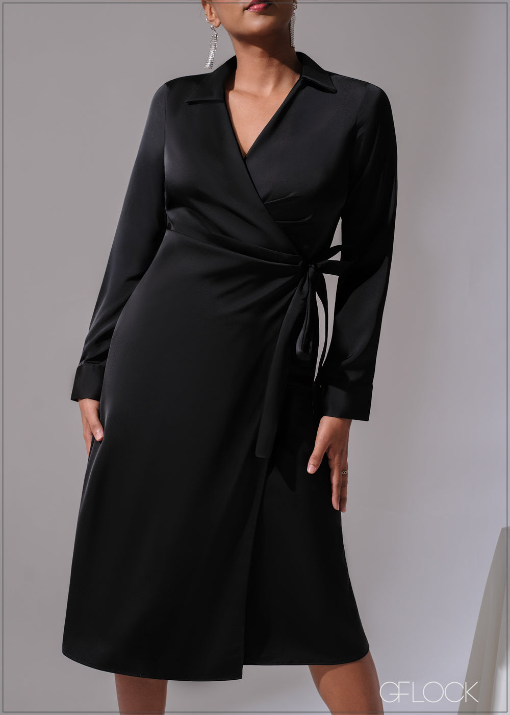 Collared Wrap Midi Dress - 300525