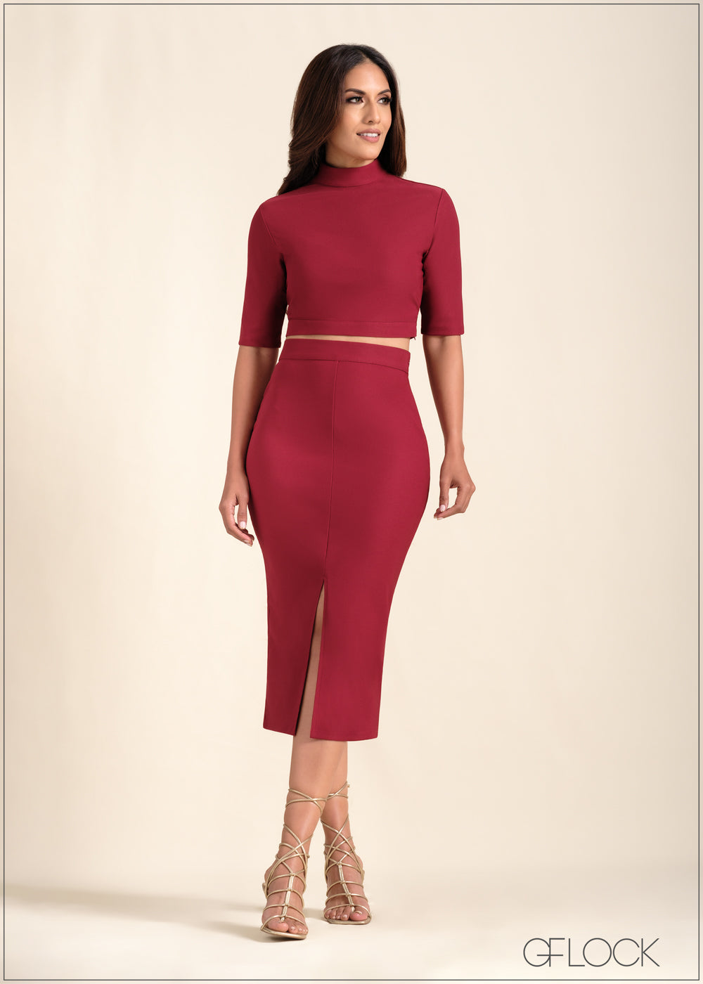 Front Slit Detail Midi Skirt - 221123