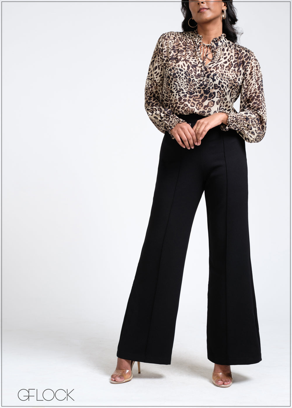 Animal Print Smocking Detail Blouse - 260525