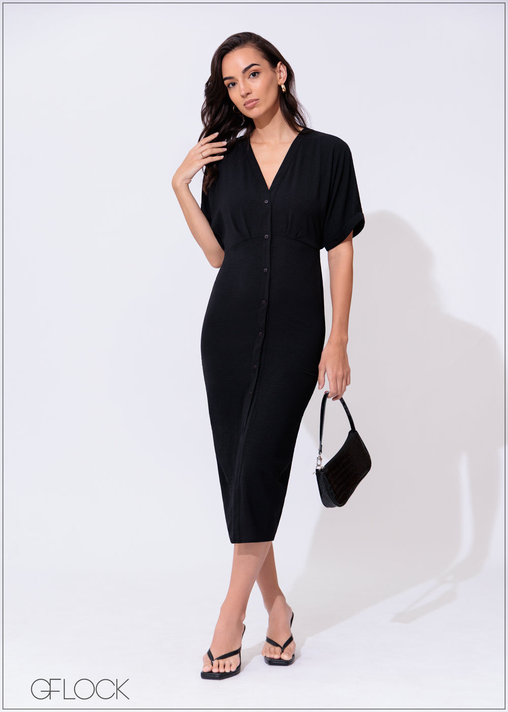 Pleat Detail Midi Dress - 300425