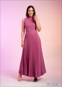 High Neck Pleated Maxi Dress - 290324