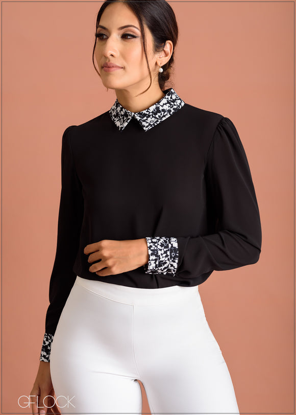 Contrast Collar Blouse - 220523