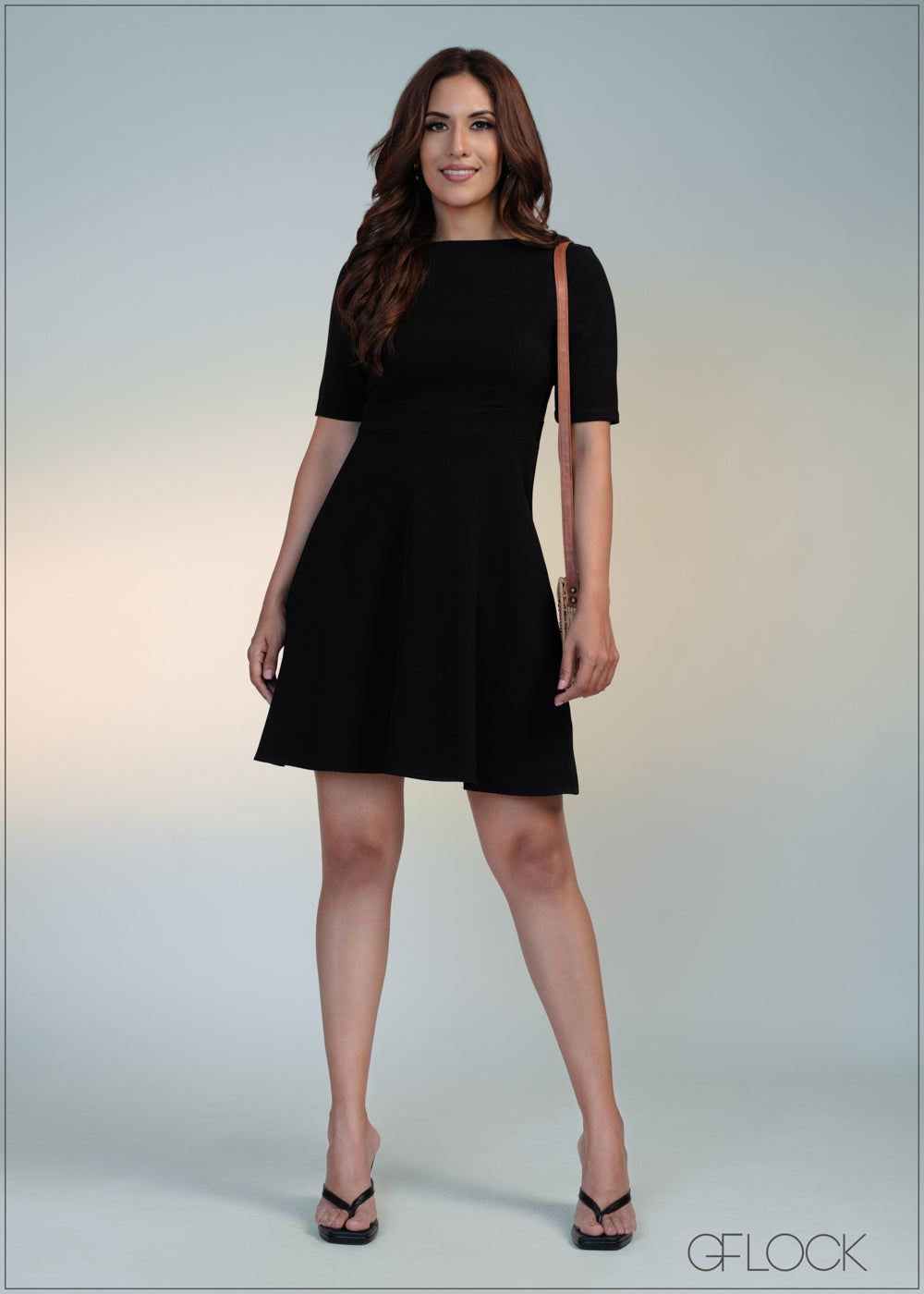 Black short sleeve skater dress best sale