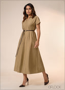 Midi Dress With Leather Belt - 040426