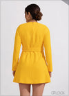 Long Sleeved Belt Detailed Mini Dress - 190523