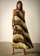 Halter Neck Pleated Dress - 271125