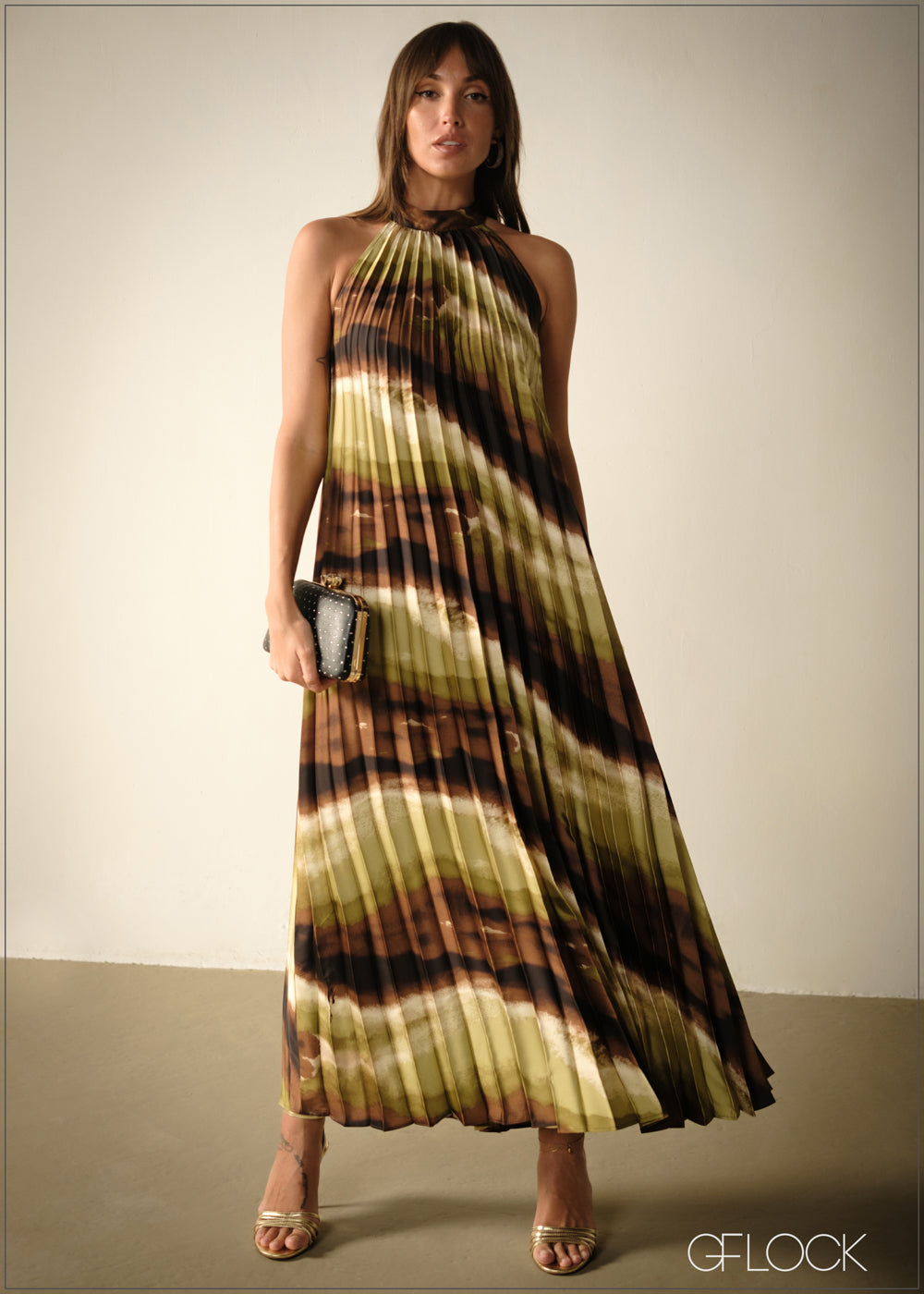 Halter Neck Pleated Dress - 271125