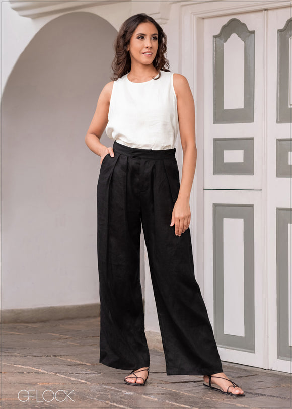 Pleated Straight Leg Linen Pant - 021023