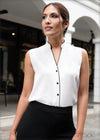 V-Neck Sleeveless Top With Piping Detail - 140723
