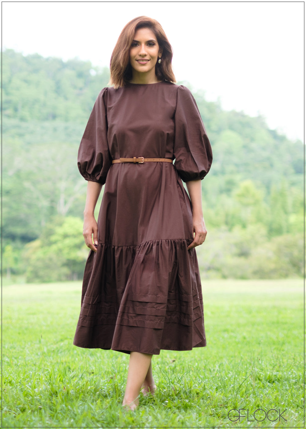 Puff Sleeve Midi Dress - 100524