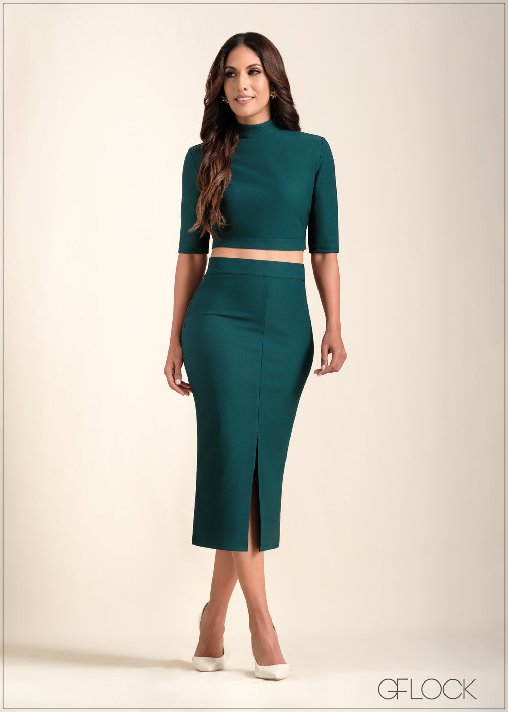Front Slit Detail Midi Skirt - 221123