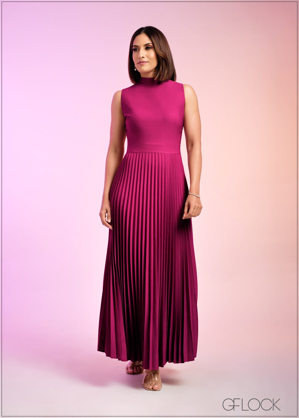 High Neck Pleated Maxi Dress - 290324