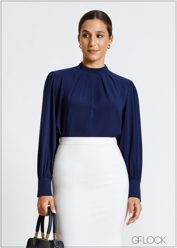 Long Sleeve Top With Front Pleats - 010724