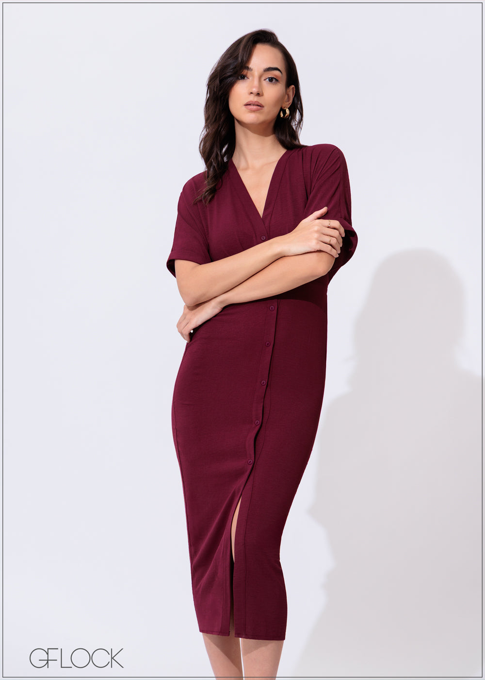 Pleat Detail Midi Dress - 300425