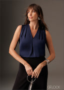 Pleat detailed v neck sleeveless satin top